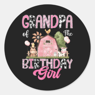 Sticker Rond Grand-Père De L'Anniversaire Fille Ferme Vache Ros