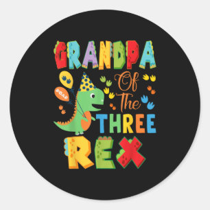 Sticker Rond Grand-Père Des Trois Rex 3e Anniversaire Dinosaur
