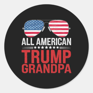 Sticker Rond Grand-père Trump américain - Drapeau Sungles Patri