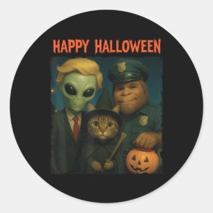 Sticker Rond Grand Pied Aliénigme Chat Drôle Halloween Farce Tr