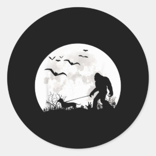 Sticker Rond Grand Pied de Marche Chien Saucisse Lune Sasquatch