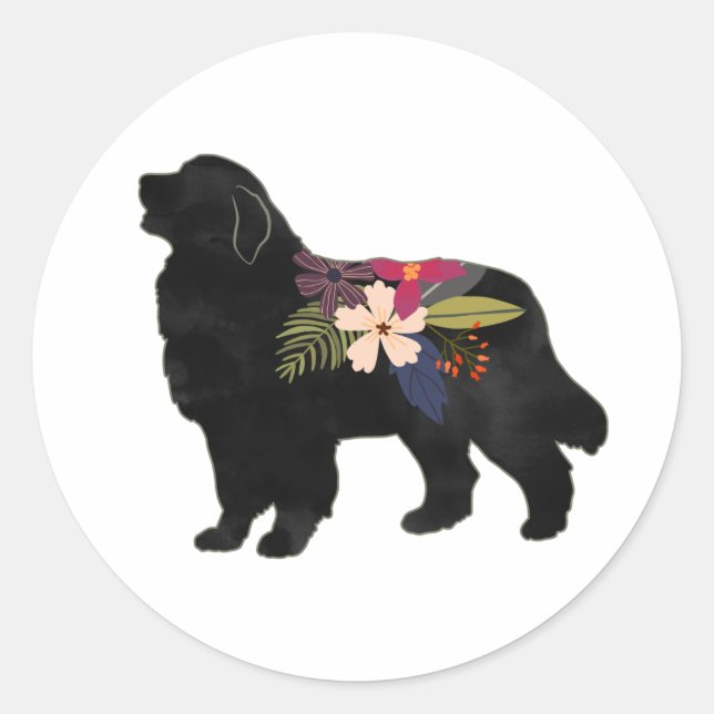 Sticker Rond Grand Pyrénées Chien race Boho Floral Silhouette P (Devant)