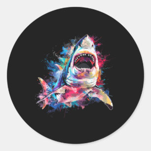Sticker Rond Grand requin blanc plongée en scaphandre autonome