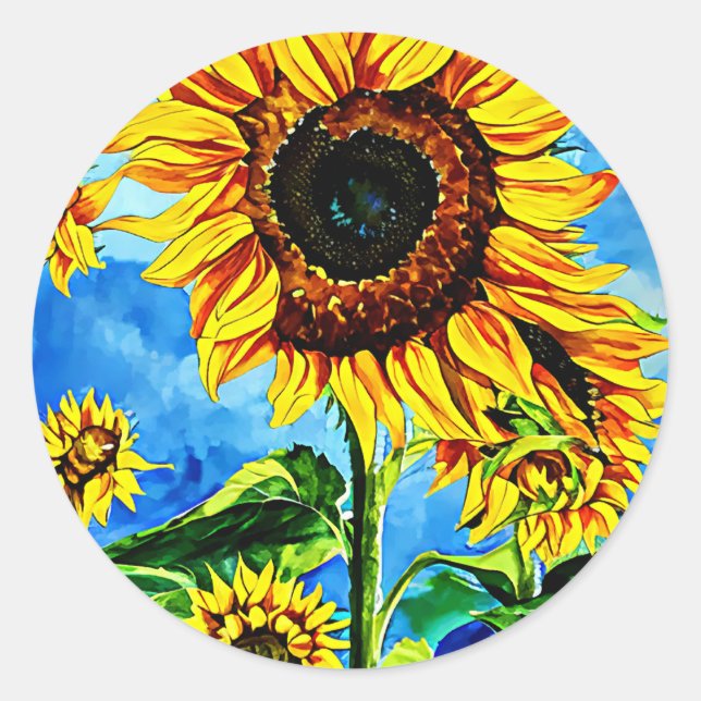 Sticker Rond Grand tournesols aquarelle nature (Devant)