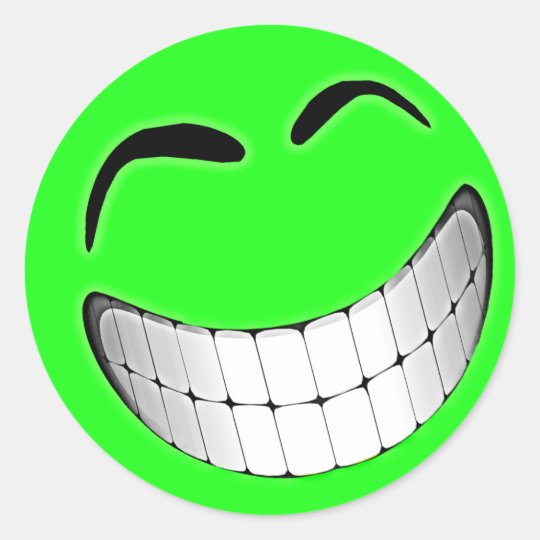 Sticker Rond Grand visage vert de smiley de grimace Zazzle.fr