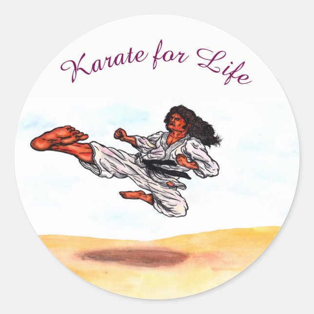 Sticker Rond grand vol karate maître kick (Devant)