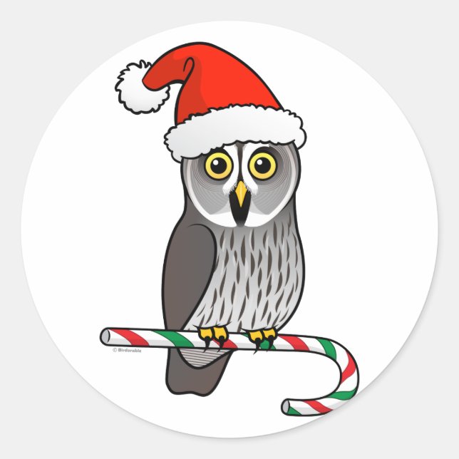 Sticker Rond Grande chouette grise Père Noël (Devant)