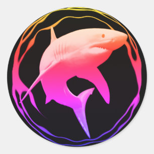 Sticker Rond Grande conception graphique de requins blancs