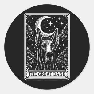 Sticker Rond Grande Dane Chien Maman Carte Tarot Crescent Vinta