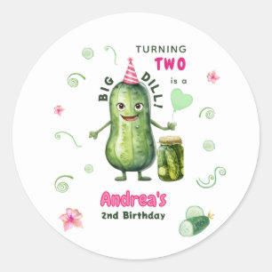 Sticker Rond Grande fille cornichon Dill Anniversaire Tout âge