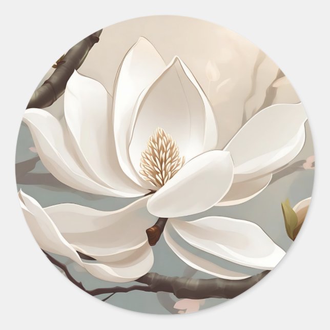 Sticker Rond Grande Fleur blanche de Magnolia (Devant)