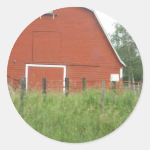 Sticker Rond Grande grange rouge