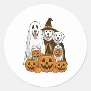 Sticker Rond Grande Pyrénées Chien Ghost Sorcière Halloween jum