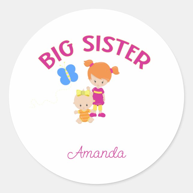 Sticker Rond Grande Soeur avec Baby-Sister Personnalisée (Devant)