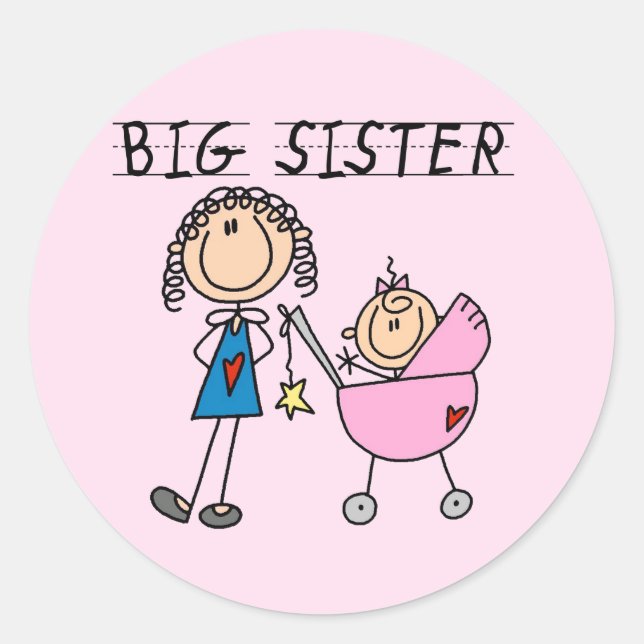 Sticker Rond Grande Soeur avec T-shirts et cadeaux Petite Soeur (Devant)