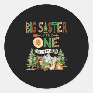 Sticker Rond Grande sœur de l'unique campeur heureux pour son 1