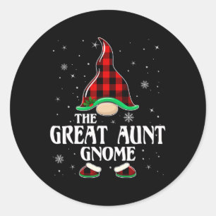 Sticker Rond Grande Tante Gnome Buffalo Plaid Famille Groupe No