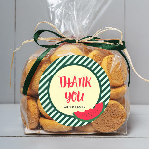 Sticker Rond Grandes vertes avec Merci de pastèque rouge vert