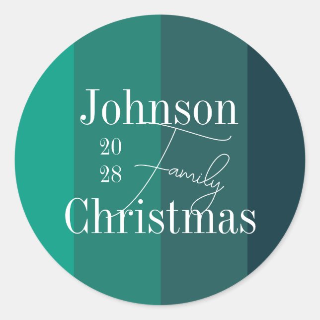 Sticker Rond Grandes vertes personnalisées Nom de famille Noël (Devant)
