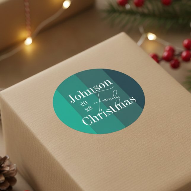 Sticker Rond Grandes vertes personnalisées Nom de famille Noël (Créateur téléchargé)