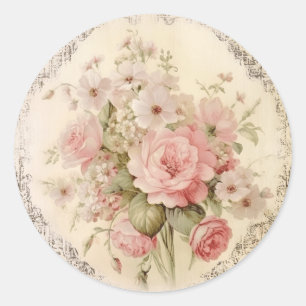 Sticker Rond Grandeur défraîchi, Chic de Chabby rose