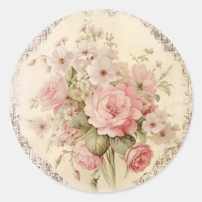 Sticker Rond Grandeur délavée, Élégance chic rose démodée (Devant)