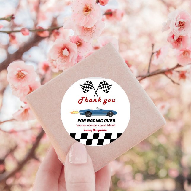 Sticker Rond Grandir DEUX Fast Race Car Boy 2e anniversaire (Créateur téléchargé)