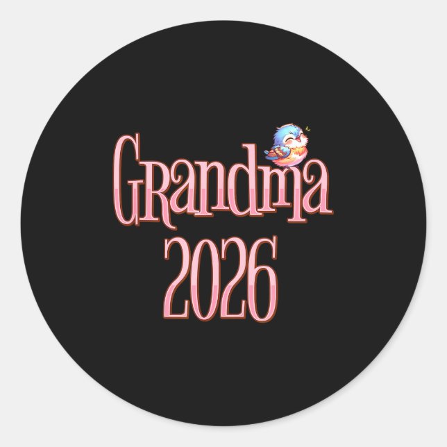 Sticker Rond Grandma 2026 Cute Bird New Grandma Pregnancy Revea (Devant)