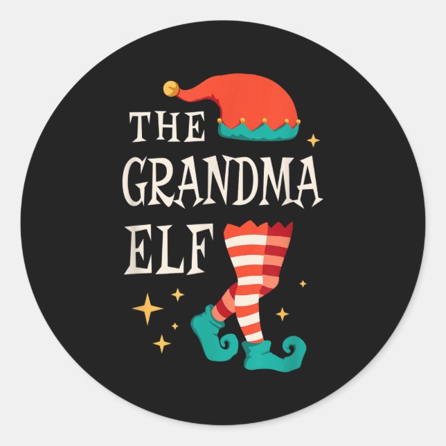 Sticker Rond Grandma Elf Family Matching Group Christmas Grandm (Devant)