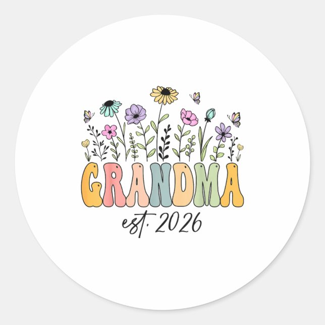 Sticker Rond Grandma Est. 2026 Wildflower Promoted To Grandma  (Devant)