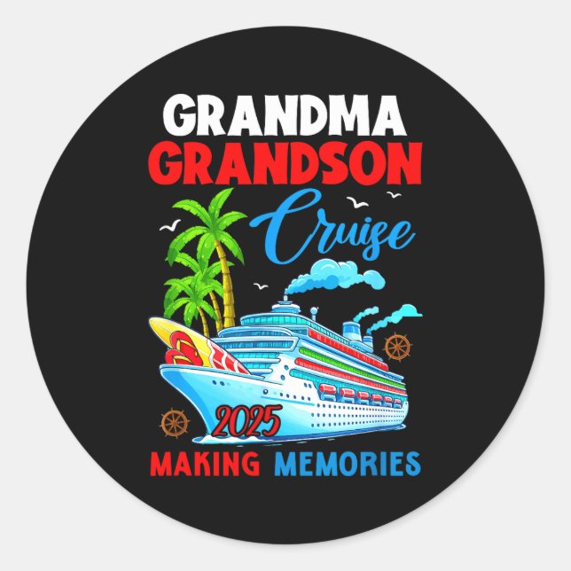 Sticker Rond Grandma Grandson Cruise 2025 Memories Christmas Fa (Devant)