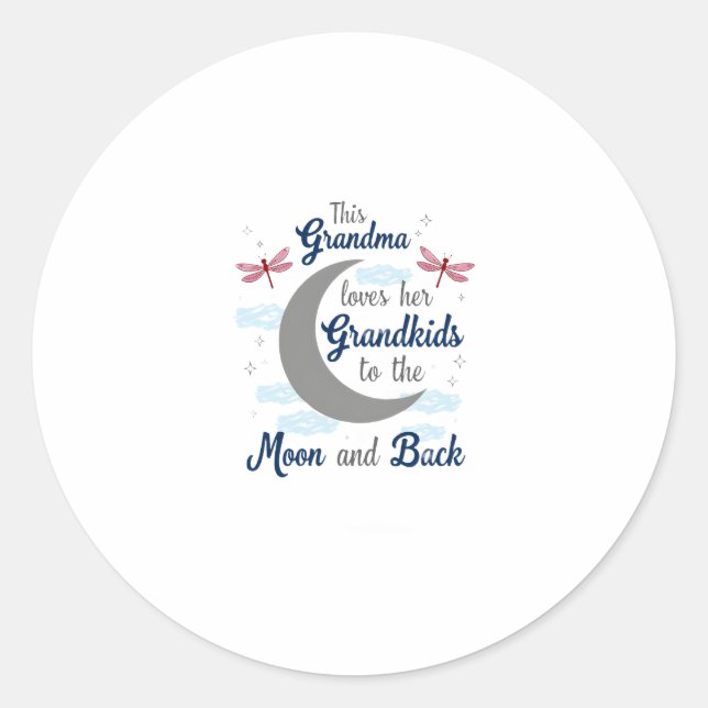 Sticker Rond Grandma Loves Her Grandkids Dragonfly Moon Women G (Devant)
