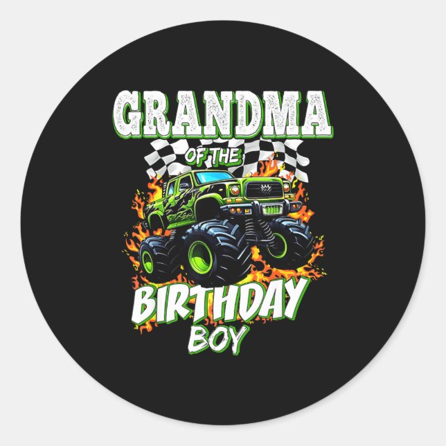 Sticker Rond Grandma Of The Birthday Boy Monster Truck Birthday (Devant)