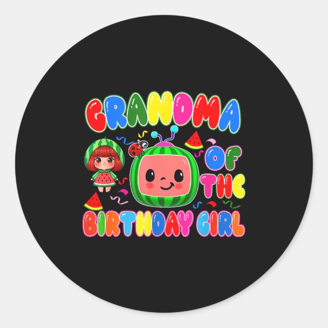 Sticker Rond Grandma Of The Birthday Girl Melon Family Matching (Devant)