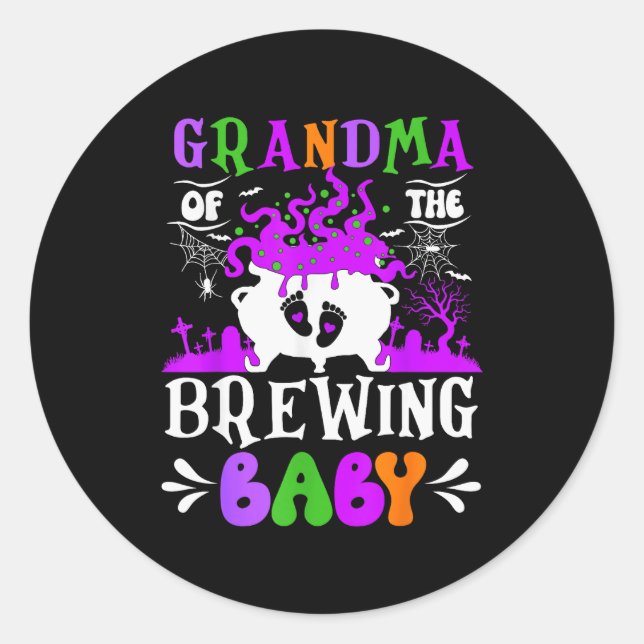Sticker Rond Grandma Of The Brewing Baby Grandma To Be Hallowee (Devant)