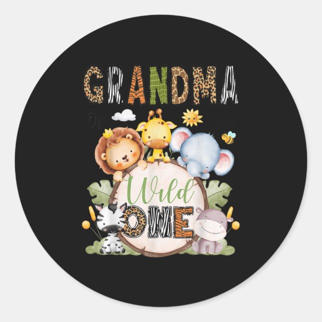 Sticker Rond Grandma Of The Wild One 1st Birthday Boy Jungle Sa (Devant)
