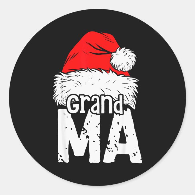 Sticker Rond Grandma Santa Christmas Family Matching Pyjamas Xm (Devant)