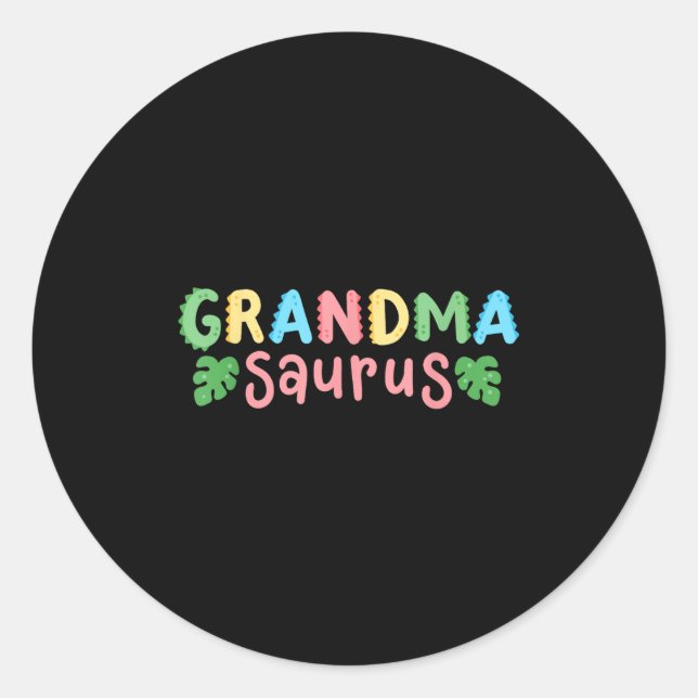 Sticker Rond Grandma Saurus Enfants Dinosaur Anniversaire Famil (Devant)