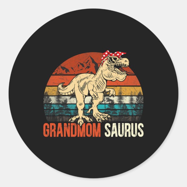 Sticker Rond Grandmomsaurus T Rex Dinosaur Grand-mère Saurus Ma (Devant)