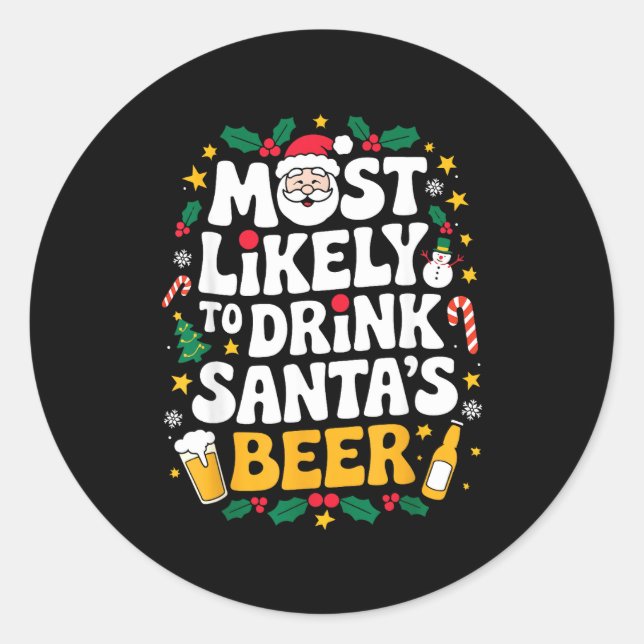 Sticker Rond Grandpa Christmas Men Dad Most Likely To Drink San (Devant)