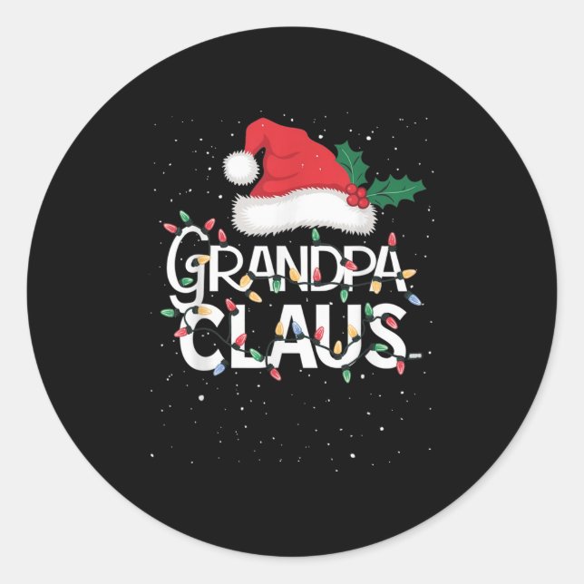 Sticker Rond Grandpa Claus Christmas Lights Pajama Family Match (Devant)
