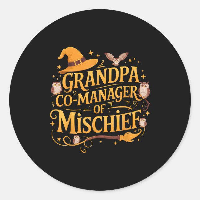 Sticker Rond Grandpa Co-manager Of Mischief Birthday Family Mat (Devant)