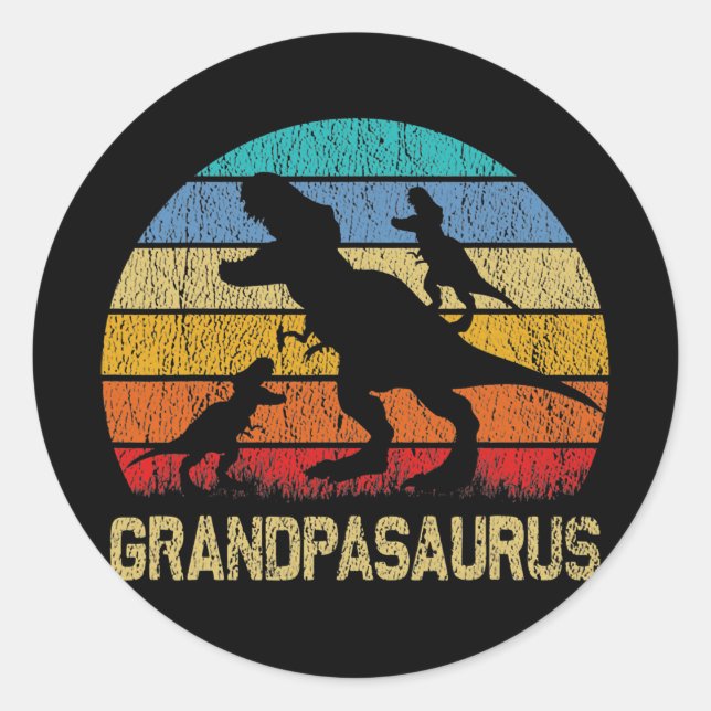 Sticker Rond Grandpa Dinosaur T Rex Grandpasaurus 2 enfants (Devant)