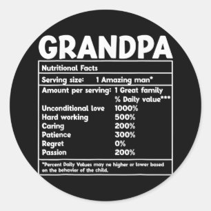 Sticker Rond Grandpa Faits nutritionnels fête des pères amusant