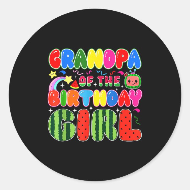 Sticker Rond Grandpa Of The Birthday Girl Melon Family Matching (Devant)
