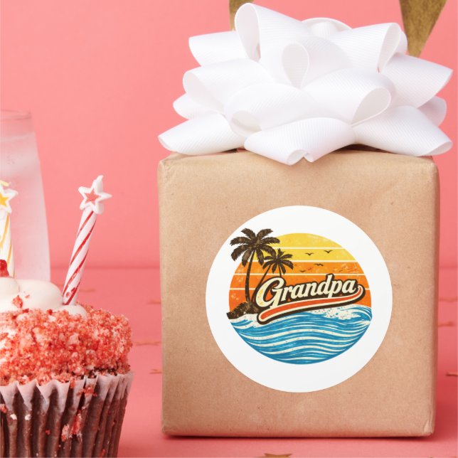 Sticker Rond Grandpa Retro Sunset Design (Fête)