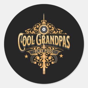 Sticker Rond Grandpas cool Jouer Pool Joueur Grand-père
