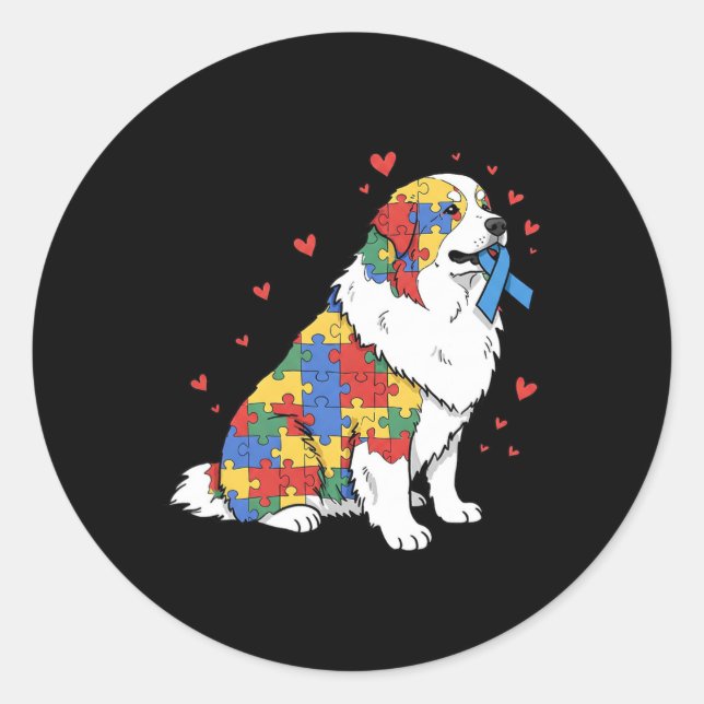 Sticker Rond Grands Pyrénées Puzzle Autisme Sensibilisation Fem (Devant)