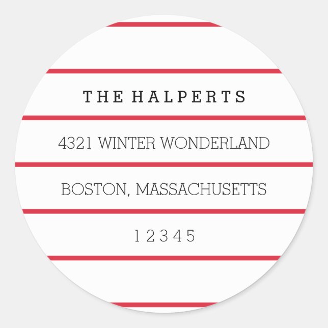 Sticker Rond Grands rayures | Rouge et blanc | Adresse de retou (Devant)