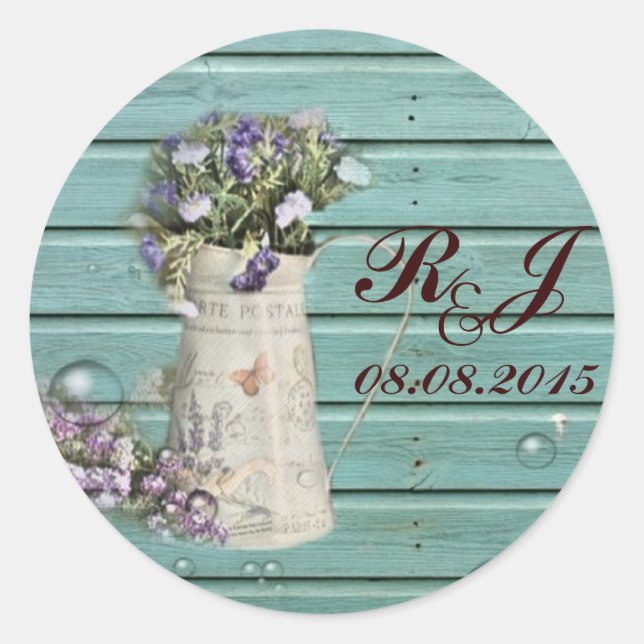 Sticker Rond grange fleurie bois rustique mariage merci (Devant)
